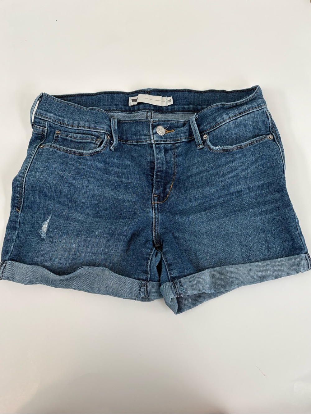 Levi's Dark Blue Rolled-Hem Denim Shorts Size 29